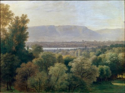 Udsigt over Genèvesøen og Salève af Wolfgang Adam Töpffer
