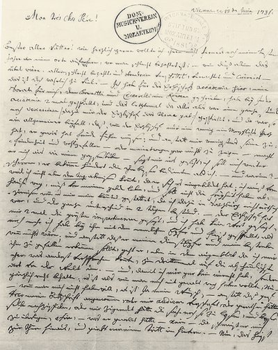 Håndskrevet brev til faderen. Wien den 13. juni 1781 af Wolfgang Amadeus Mozart