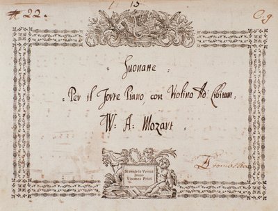 Frontispice af sonate for fort-klaver og violin af Mozart. af Wolfgang Amadeus Mozart