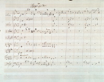 Side med partitur af Symphony NO. 8 i D-dur af Mozart (1768) af Wolfgang Amadeus Mozart