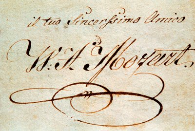 Underskrift af den østrigske komponist Wolfgang Amadeus Mozart (1756-1791) af Wolfgang Amadeus Mozart