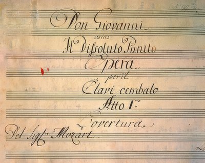 Titelside til operaen Don Giovanni. Første opførelse i 1787 af Wolfgang Amadeus Mozart