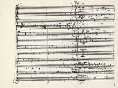 Wolfgang Amadeus Mozart (1756-1791) østrigsk komponist. Autograf på slutningen af ​​ildmusikken og begyndelsen på duetten Paminas og Taminos (Vi gik gluten gennem ild) fra Tryllefløjten. 1791 af Wolfgang Amadeus Mozart