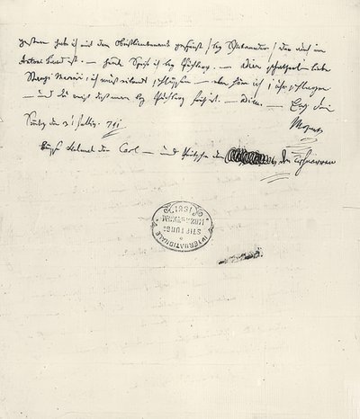 Wolfgang Amadeus Mozart (1756-1791) østrigsk komponist. Håndskrevet brev til sin kone Constanze. 31. Juli 1791 af Wolfgang Amadeus Mozart