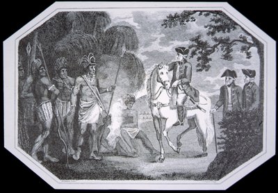 General Burgoyne og indianerne i 1777, indgraveret af J. Taylor, fra 