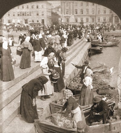 Market Boats, Helsinki, Finland, 1898. af Works and Sun Sculpture Studios