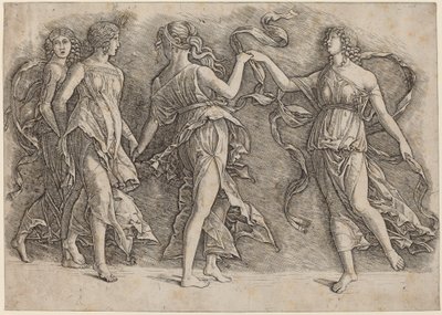 Fire dansende muser af Workshop of Andrea Mantegna