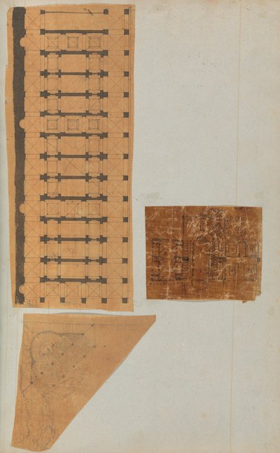 Side fra en scrapbog indeholdende tegninger og adskillige print af arkitektur, Int..., ca. 1800-1850. Skabere: Workshop af Charles Percier, Workshop af Pierre François Léonard Fontaine. af Workshop of Charles Percier, Workshop of Pierre