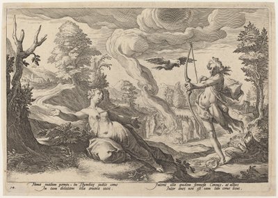 Apollo Killing Crown af Workshop of Hendrick Goltzius, after Hendrick Goltzius