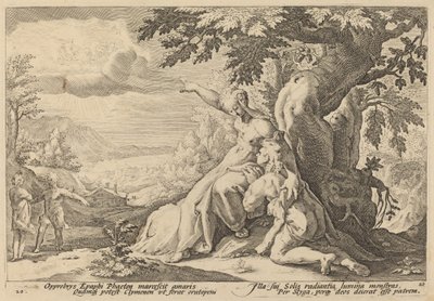 Clymene opfordrer Phaeton til at finde Helios af Workshop of Hendrick Goltzius, after Hendrick Goltzius