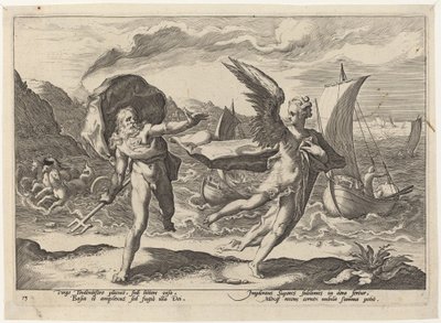 Coronis forvandlet til en krage af Workshop of Hendrick Goltzius, after Hendrick Goltzius