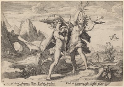 Daphne forvandlet til et laurbærtræ af Workshop of Hendrick Goltzius, after Hendrick Goltzius