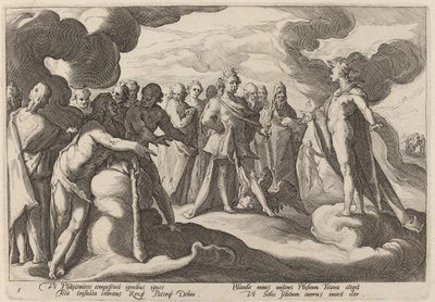 Jupiter og guderne beder Helios om at genoptage kontrollen over vognen af Workshop of Hendrick Goltzius, after Hendrick Goltzius
