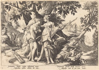 Jupiter i Dianas forklædning forfører Callisto af Workshop of Hendrick Goltzius, after Hendrick Goltzius
