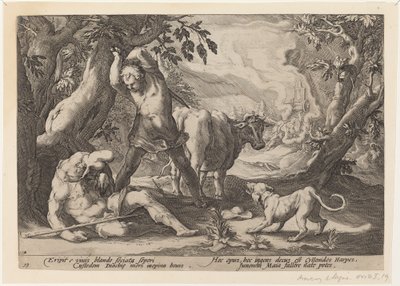 Landskab med Mercury, der hæver sit sværd for at dræbe en sovende Argus af Workshop of Hendrick Goltzius, after Hendrick Goltzius