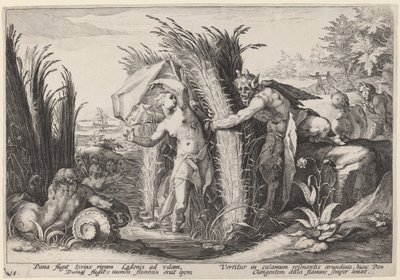 Pan og Syrinx af Workshop of Hendrick Goltzius, after Hendrick Goltzius