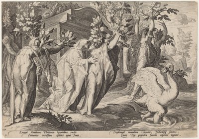 Phaetons søstre forvandlede sig til popper og Cygnus til en svane af Workshop of Hendrick Goltzius, after Hendrick Goltzius