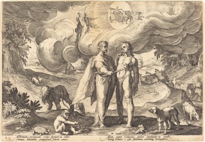 Prometheus skaber mennesket og animerer ham med ild fra himlen af Workshop of Hendrick Goltzius, after Hendrick Goltzius