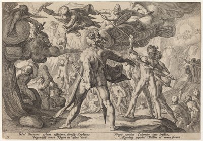 Kæmperne klatrer op i himlen af Workshop of Hendrick Goltzius, after Hendrick Goltzius