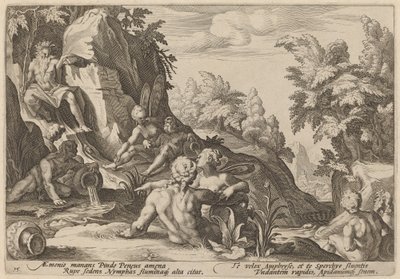 Flodguden Peneus omgivet af andre guddommeligheder af Workshop of Hendrick Goltzius, after Hendrick Goltzius