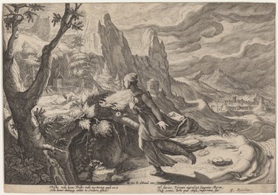 Thisbe Frightened by the Lion af Workshop of Hendrick Goltzius, after Hendrick Goltzius