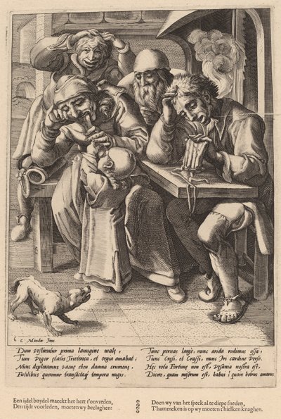 Når din pung er tom, spiser du knogler og ikke bacon af Workshop of Hendrick Goltzius, after Karel van Mander I