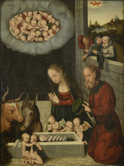 Tysk: Anbetung des Kindes Hyrdernes tilbedelse



























" af workshop of Lucas Cranach the Elder