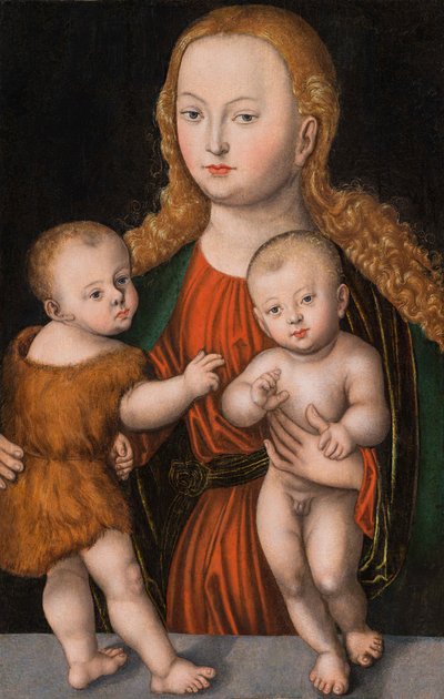 Tysk: Madonna mit Kind und Johannesknaben The Virgin and Child with the Infant Saint John af workshop of Lucas Cranach the Elder