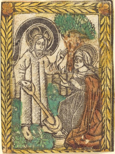 Kristus viser sig for Magdalene som en Gardner af Workshop of Master of the Borders with