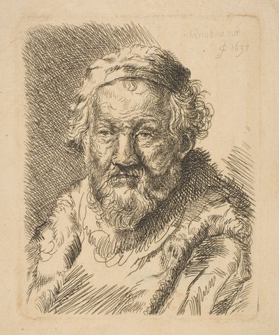 Buste af en gammel mand i frakke og pelskrave kopi.n.d. af Workshop of Rembrandt
