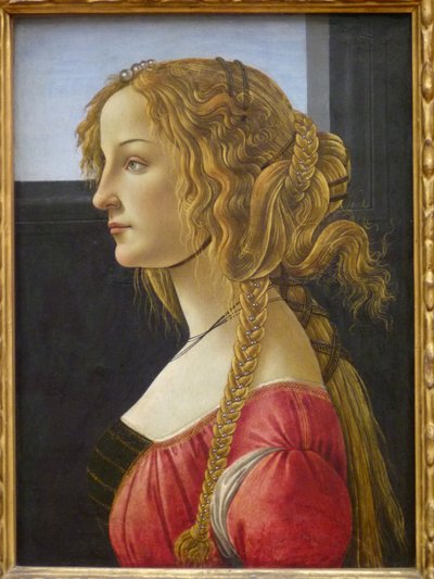 Tysk: Profilbildnis einer jungen Frau Profilportræt af en ung kvinde, sandsynligvis Simonetta af Workshop of Sandro Botticelli