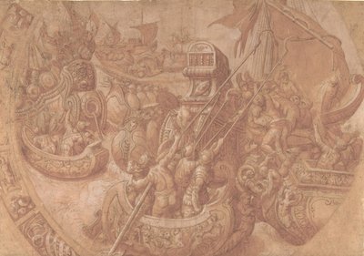 Søslaget i Morbihan-bugten, 1500-tallet. af Workshop of Taddeo Zuccaro.