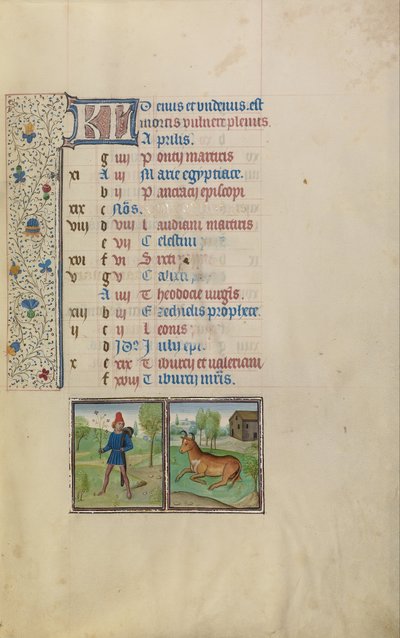 En ung mand, der bærer en bladrig gren; Stjernetegn for Tyren af Workshop of Willem Vrelant
