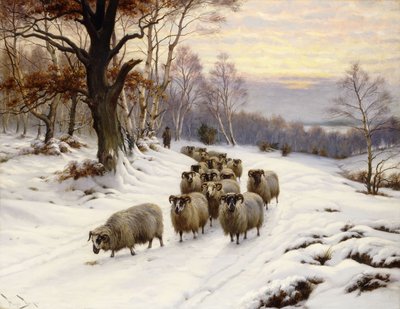 En hyrde og hans flok på en sti om vinteren af Wright Barker