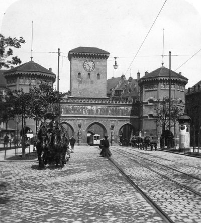 Isartor Isar Gate, München, Tyskland, omkring 1900-tallet. af Wurthle and Sons