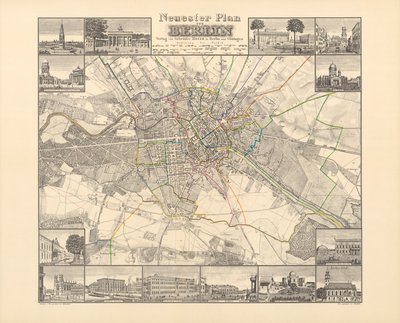 Historisk kort over Berlin, udgivet af Verlag von Gebrueder Rocca, Berlin 1838 af W.v. Moellendorf
