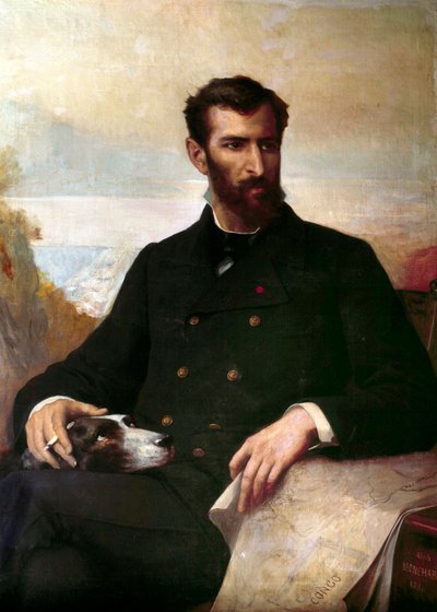 Portræt af Pierre Savorgnan de Brazza (1852-1905), af italiensk oprindelse, fransk opdagelsesrejsende i Ækvatorialafrika. maleri af Alphonse Monchablon (1835-1907) 1886 Paris, afrikansk og oceanisk kunst af Xavier Alphonse Monchablon