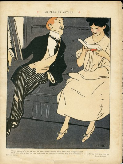 Illustration af Xavier Gose (1876-1915) i Le Lire, 27/08/10 - The First Journey - Jernbanetog, Herremode, Adultere af Xavier Gose