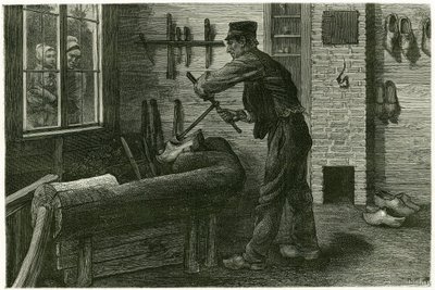 Sabotøren af Terneuzen, har etableret sig, forstørrer og graver træet ved hjælp af prop. Gravering af X.Mellery, efter naturen, for at illustrere historien "" Belgien"", i 1888, af Camille Lemonnier (1844-1913), kunstkritiker og forfatter. Udgivet i Til af Xavier Mellery
