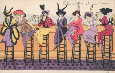 Venter på en seriøs kunde (farvelitografi) af Xavier Sager