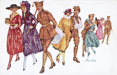 Soldater og piger (farve litho) af Xavier Sager