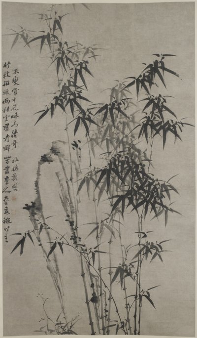 Bambus og sten, ca. 1760 (blæk på papir) af Xie Zheng