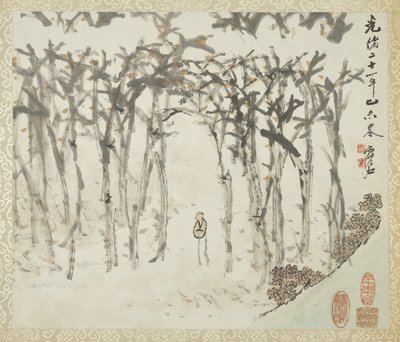 Landskab med figur, fra et album med landskaber og kalligrafi for Liu Songfu, 1895-96 af Xugu