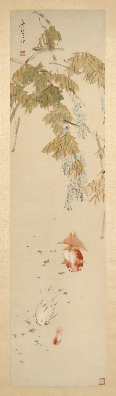 Blåregn og guldfisk 紫藤金魚圖 af Xugu