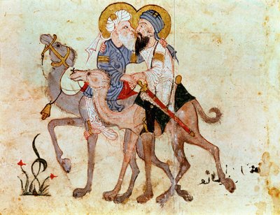 Abou Zayd og Al Harith tager afsked med hinanden, før de vender tilbage til Mekka ... af Yahya ibn Mahmud Al Wasiti