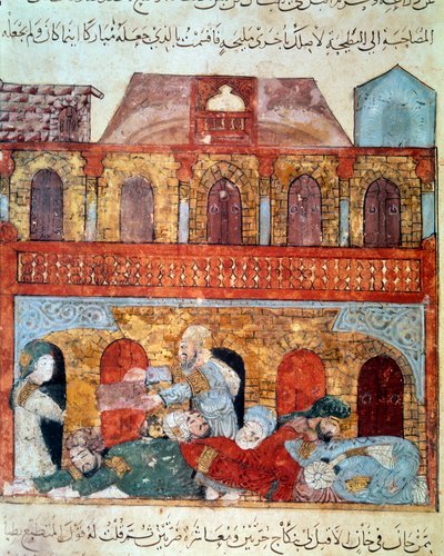 Den omvandrende navigatør Abu Zayd (Abu Zayd, Abu Zayd) og de sovende købmænd Abu Mohammed al-Kasim ibn Ali Hariri (1054-1122) oplyst af Yahya Mahmud al-Wasiti (al-Wasiti) i af Yahya ibn Mahmud Al Wasiti