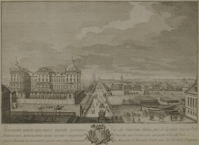 Udsigt over de nybyggede kamre overfor Anichkov-portene i Sankt Petersborg, 1753 af Yakov Vasilyevich Vasilyev