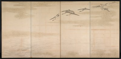 Gæs, rør og vand, 1800-tallet. af Yamamoto Baiitsu