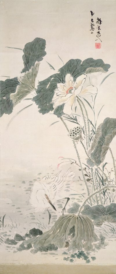 Hejre og lotus, n.d. af Yamamoto Baiitsu