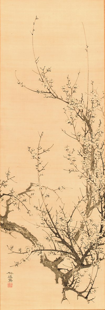 Blomme, før 1856 (blæk på silke) af Yamamoto Baiitsu